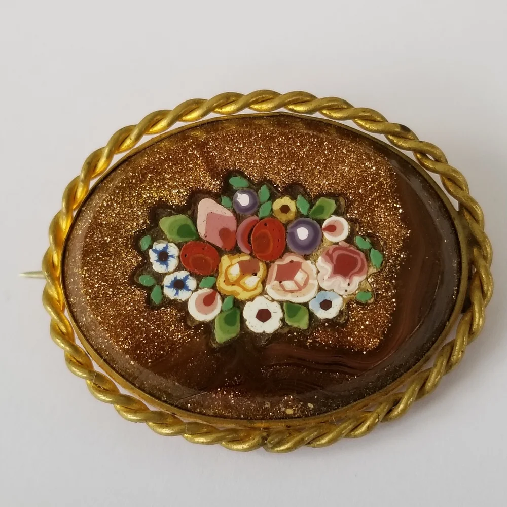 Relisted -Antique Victorian micro mosaic brooch pin Italy - Picture 6 of 13